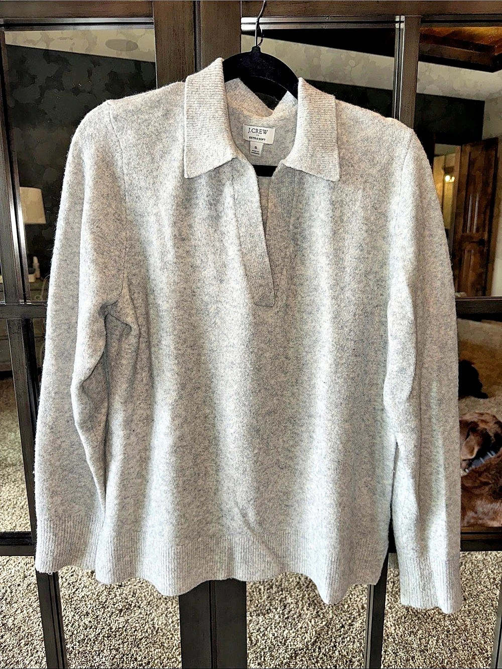 J.Crew Sweater-polo in extra-soft yarn Gray Collared Sweater Small